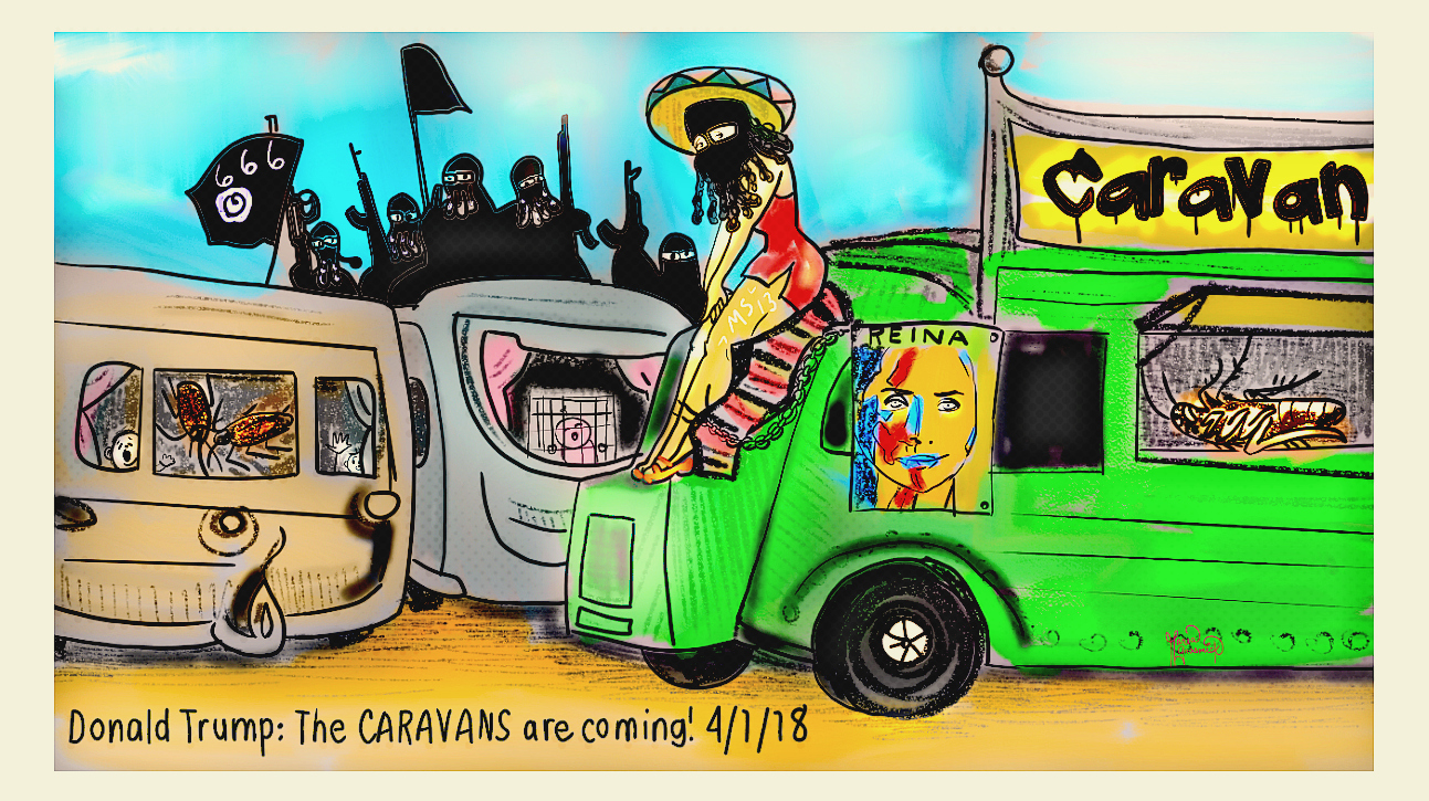 Caravans Coming. Donald Trump. Political Cartoon post thumbnail image