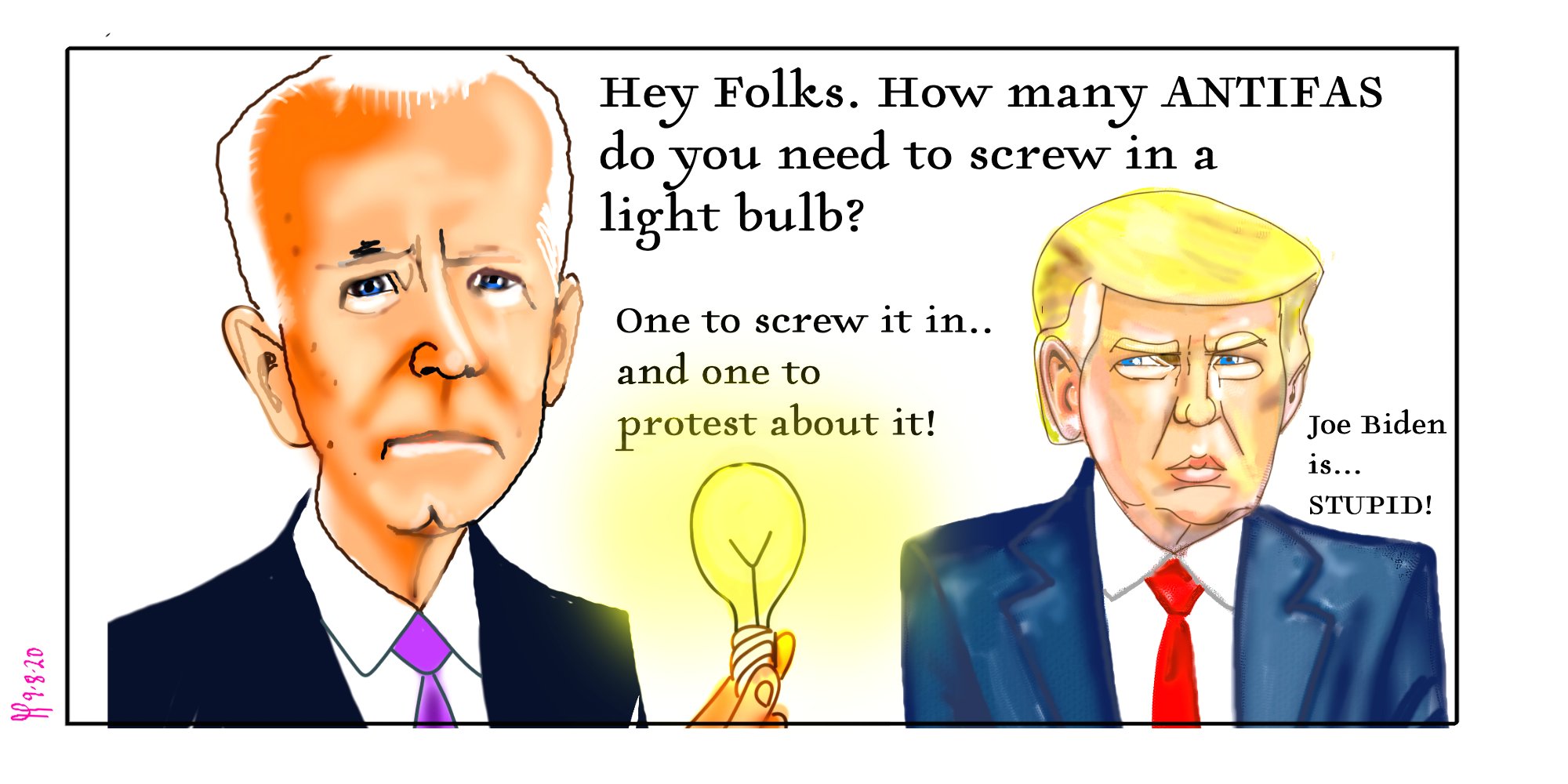 Joe Biden Donald Trump antifa light bulb political cartoon White House post thumbnail image