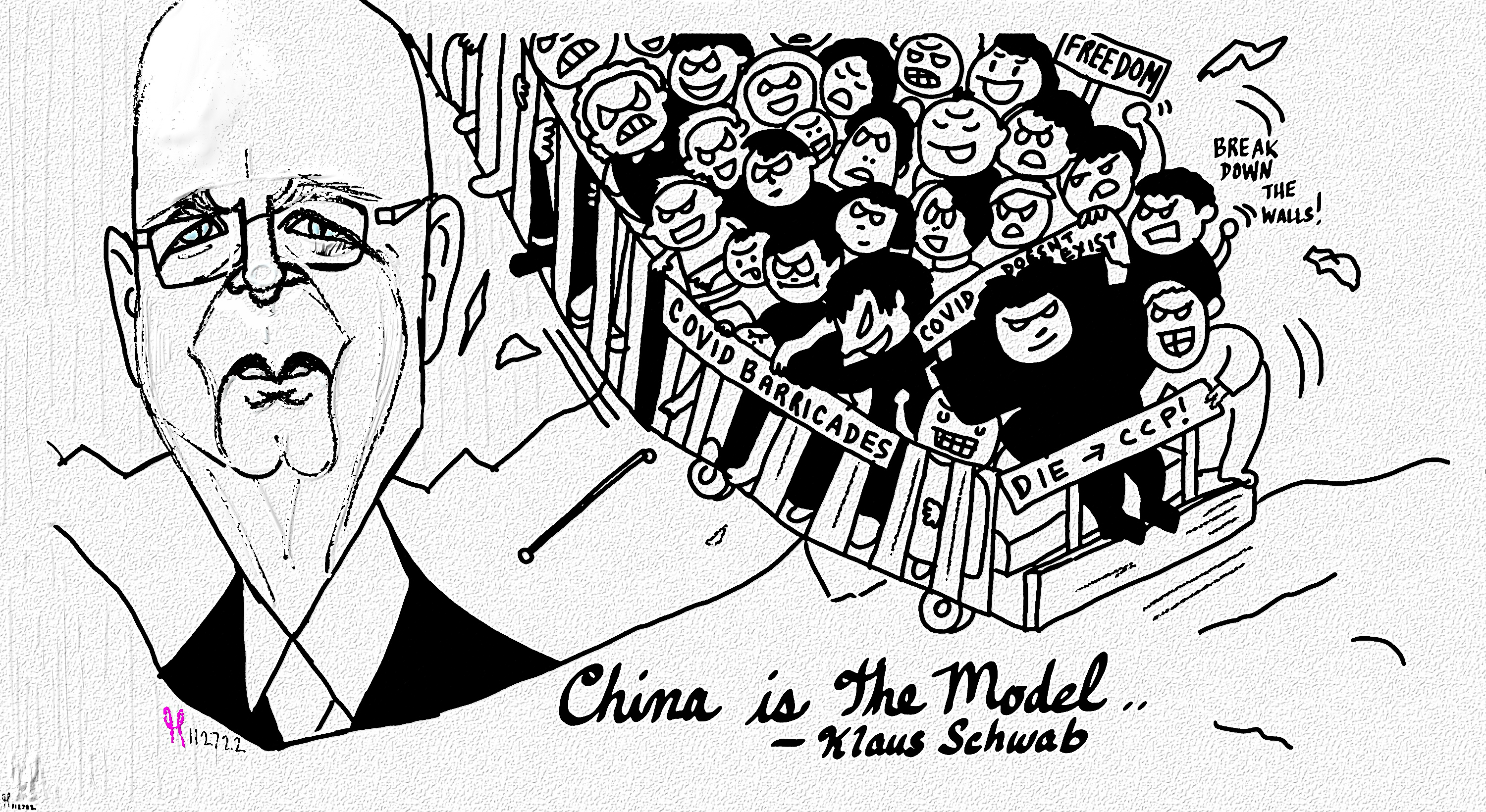 Klaus Schwab China uprising political cartoon post thumbnail image